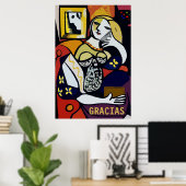 抽象芸術ガール電話,編集文字, Gracias ポスター (ホームオフィス)