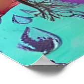 抽象芸術ガール&バードパープル&ティール(緑がかった色) ポスター (角)