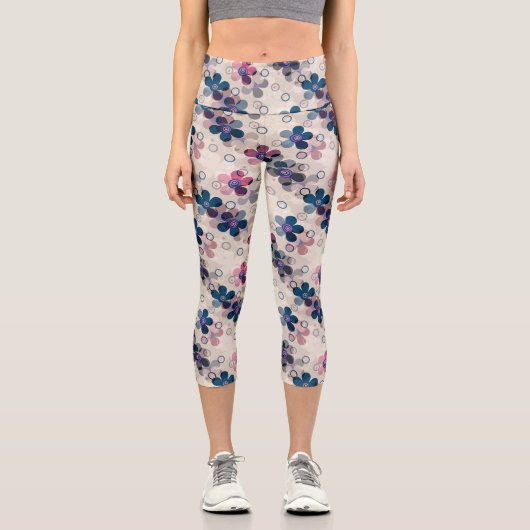抽象芸術キッズかわいい漫画の花フローラレトロde カプリレギンス (正面)
