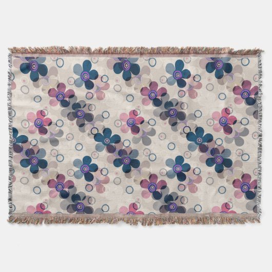 抽象芸術キッズかわいい漫画の花フローラレトロde スローブランケット (正面)