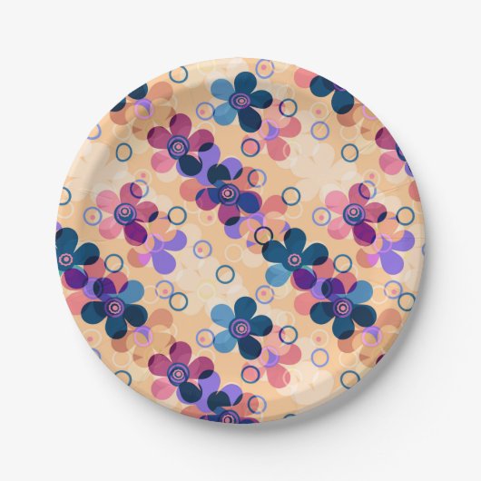 抽象芸術キッズかわいい漫画の花フローラレトロde ペーパープレート (正面)