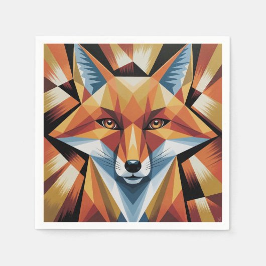 抽象芸術キツネキュービスト紙 スタンダードカクテルナプキン (正面)
