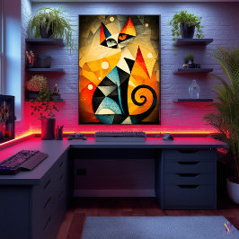 抽象芸術キャットアート – 幾何学動物デザイン ポスター