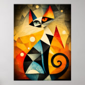抽象芸術キャットアート – 幾何学動物デザイン ポスター (正面)