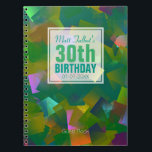 抽象芸術キュビズムのシェイプ30th Birthday Guest Book 6a ノートブック<br><div class="desc">美しい抽象芸術の背景(アクア、ターコイズ、紫と緑の色の正方形)半透明白の正方形のラベル(小さな透明)と名前、日付と誕生日のための。この30歳の誕生日のゲストブックは全てカスタマイズ可能。</div>