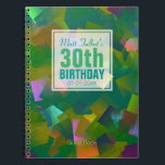抽象芸術キュビズムのシェイプ30th Birthday Guest Book 6a ノートブック<br><div class="desc">美しい抽象芸術の背景(アクア、ターコイズ、紫と緑の色の正方形)半透明白の正方形のラベル(小さな透明)と名前、日付と誕生日のための。この30歳の誕生日のゲストブックは全てカスタマイズ可能。</div>