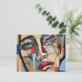抽象芸術キュービズム女性顔 ポストカード (スタンド正面)