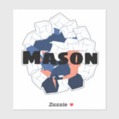 抽象芸術キューブジオメトリックブルーオレンジ名前をカスタムする シール (シート)