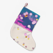 抽象芸術キラキラ色の水色スプラッシュ スモールクリスマスストッキング (正面 (吊り時))