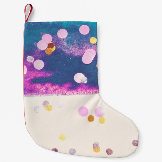 抽象芸術キラキラ色の水色スプラッシュ スモールクリスマスストッキング (正面)