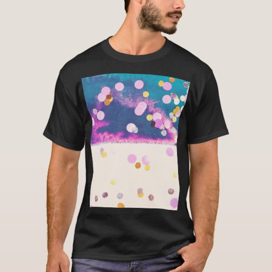 抽象芸術キラキラ色の水色スプラッシュ Tシャツ (正面)