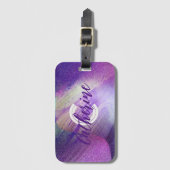 抽象芸術キラキラ輝くネオンマゼンタの名前とイニシャル ラゲッジタグ (正面縦)