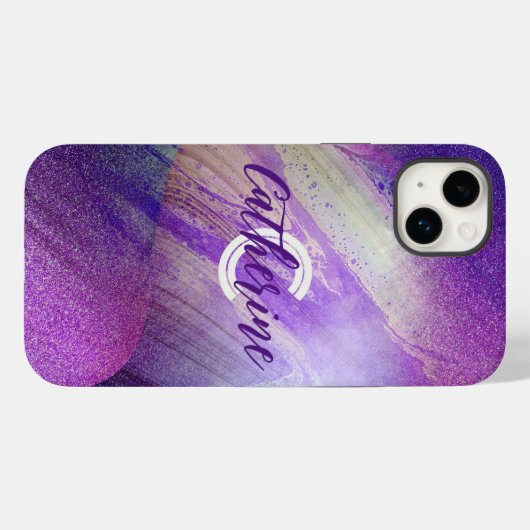 抽象芸術キラキラ輝くネオンマゼンタの名前とイニシャル Case-Mate iPhoneケース (裏面 (横))