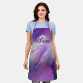 抽象芸術キラキラ輝くネオンマゼンタの名前&モノグラム エプロン (着用した状態)