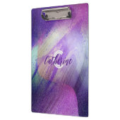 抽象芸術キラキラ輝くネオンマゼンタの名前&モノグラム クリップボード (左)