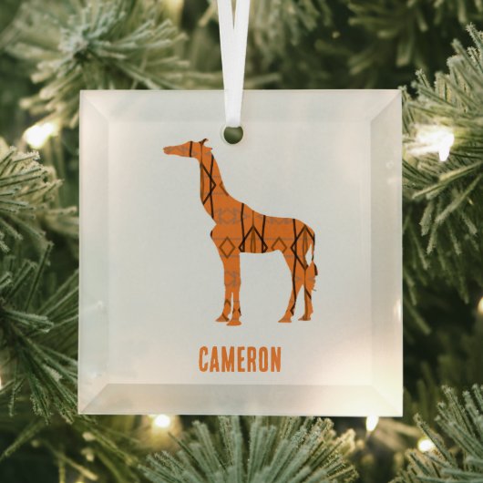 抽象芸術キリンのシルエットモノグラム ガラスオーナメント (インサイチュ)