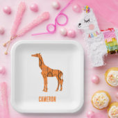 抽象芸術キリンのシルエットモノグラム ペーパープレート (パーティー)