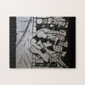 抽象芸術ギタリスト白黒 ジグソーパズル (横)