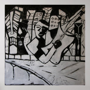 抽象芸術ギタリスト白黒 ポスター