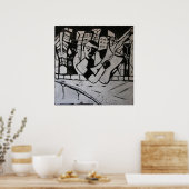 抽象芸術ギタリスト白黒 ポスター (キッチン)