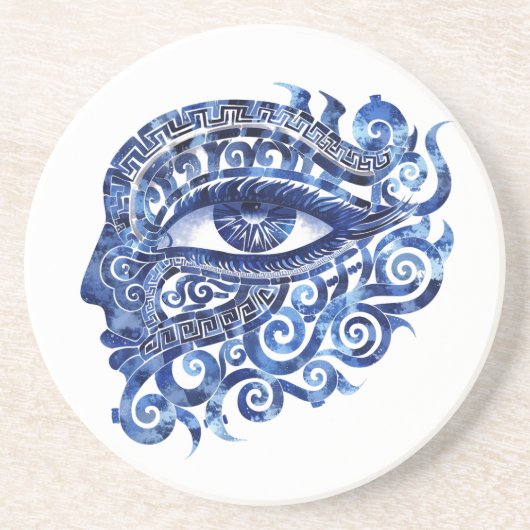 抽象芸術ギリシャの邪悪な目とギリシャの鍵 コースター (正面)