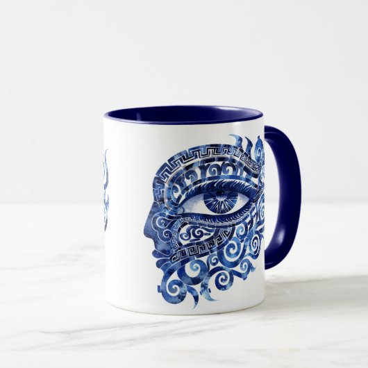 抽象芸術ギリシャの邪悪な目とギリシャの鍵 マグカップ (正面右)