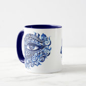 抽象芸術ギリシャの邪悪な目とギリシャの鍵 マグカップ (正面左)