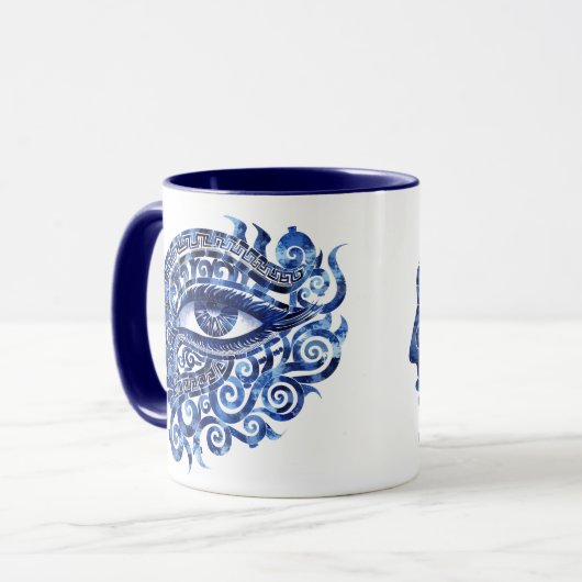 抽象芸術ギリシャの邪悪な目とギリシャの鍵 マグカップ (正面左)