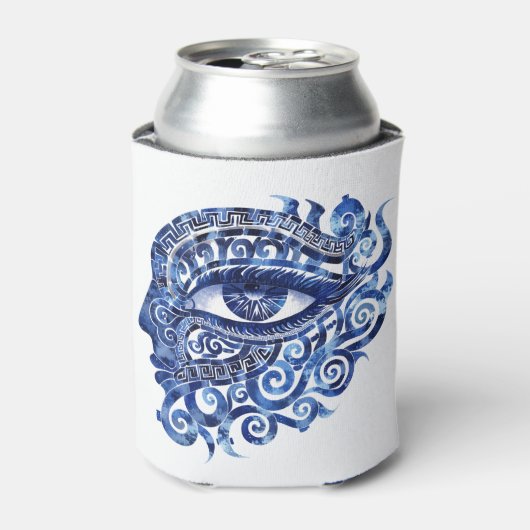 抽象芸術ギリシャの邪悪な目とギリシャの鍵 缶クーラー (缶正面)
