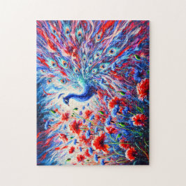 抽象芸術クジャクとケシとコーナフラワー ジグソーパズル