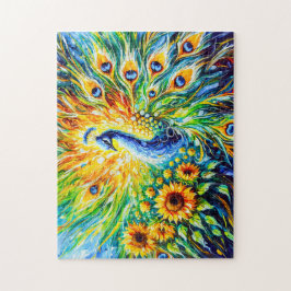 抽象芸術クジャクのひまわり絵を描の花 ジグソーパズル