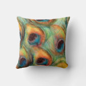 抽象芸術クジャクの羽(青と緑のオレンジ) クッション (裏面)