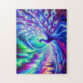 抽象芸術クジャク冬と北の光 ジグソーパズル (縦)