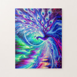 抽象芸術クジャク冬と北の光 ジグソーパズル