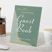 抽象芸術クラウドパターン金ゴールドラインゲストブック 台座サイン (インサイチュ)