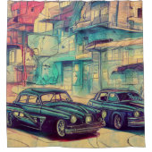 抽象芸術クラシックカー1950sシャワーカーテン シャワーカーテン (正面)