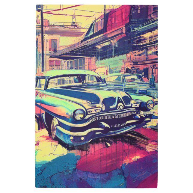 抽象芸術クラシックカー1950sメタルウォールアート メタルプリント (正面)