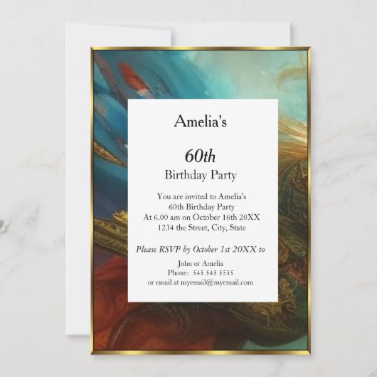 抽象芸術クラシックバースデーパーティーティール（緑がかった色）レッド 招待状 (正面)