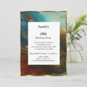 抽象芸術クラシックバースデーパーティーティール（緑がかった色）レッド 招待状 (スタンド正面)