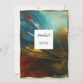 抽象芸術クラシックバースデーパーティーティール（緑がかった色）レッド 招待状 (裏面)