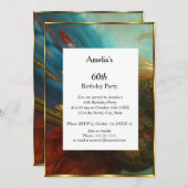 抽象芸術クラシックバースデーパーティーティール（緑がかった色）レッド 招待状 (正面/裏面)