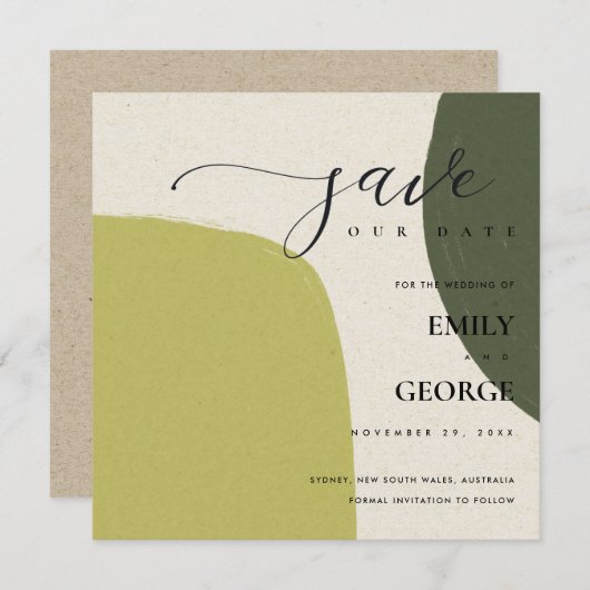 抽象芸術クラフトシック石灰グリーンセーブ日付カード サンキューカード (正面/裏面)