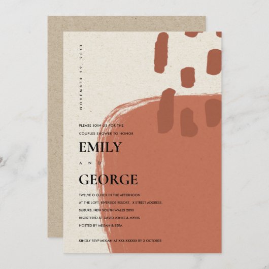 抽象芸術クラフトテラコッタレッドカップルのシャワーカード サンキューカード (正面/裏面)