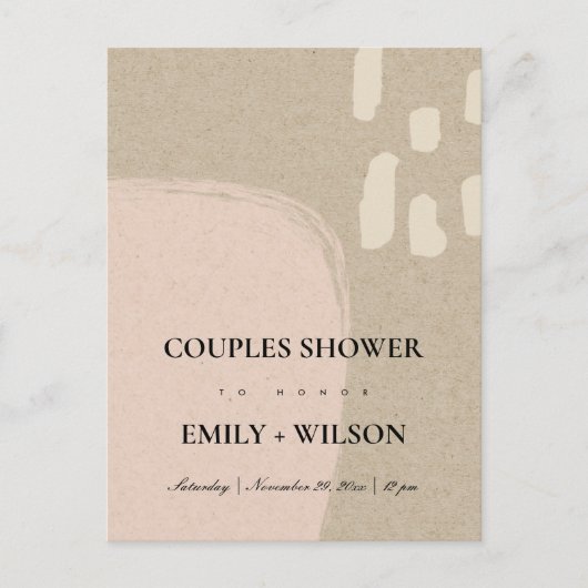 抽象芸術クラフトモダン赤面ピーチカップルのシャワー インビテーションポストカード (正面)
