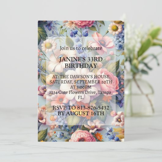 抽象芸術クリエイティブフラワーアートバースデーパーティー 招待状 (スタンド正面)