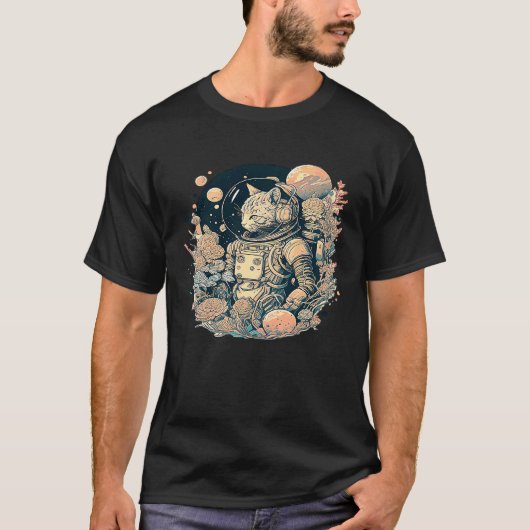 抽象芸術クリエイティブ宇宙飛行士ポップ・アートの猫とColo Tシャツ (正面)