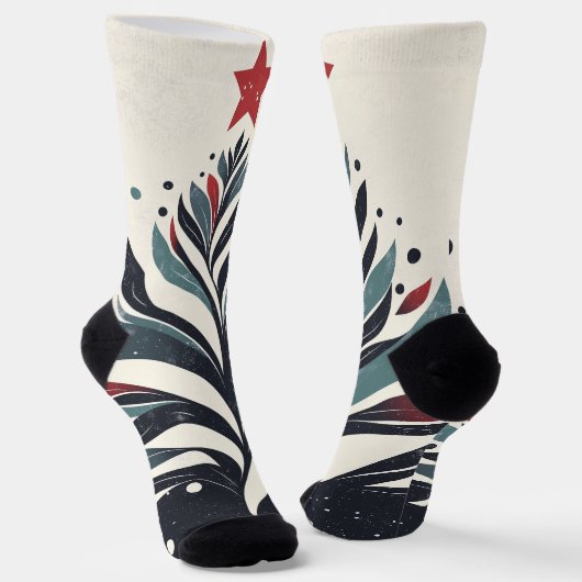抽象芸術クリスマスツリーと赤い星 ソックス (傾斜あり)