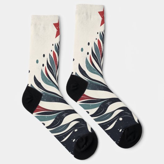 抽象芸術クリスマスツリーと赤い星 ソックス