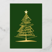 抽象芸術クリスマスツリーイラストレーションゴールドフォイル 箔シーズンカード (正面)