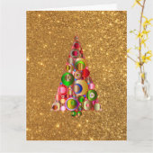 抽象芸術クリスマスツリーオン金ゴールドグリッター カード (黄色い花)